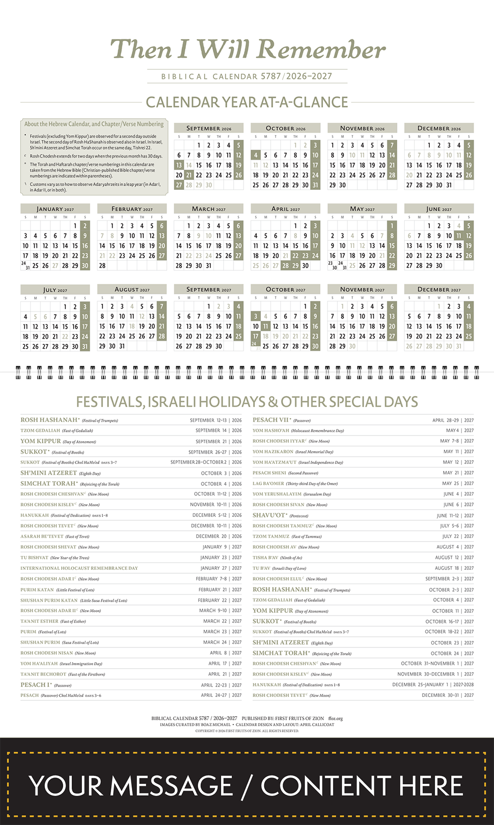 Customized Biblical Calendar '26–'27