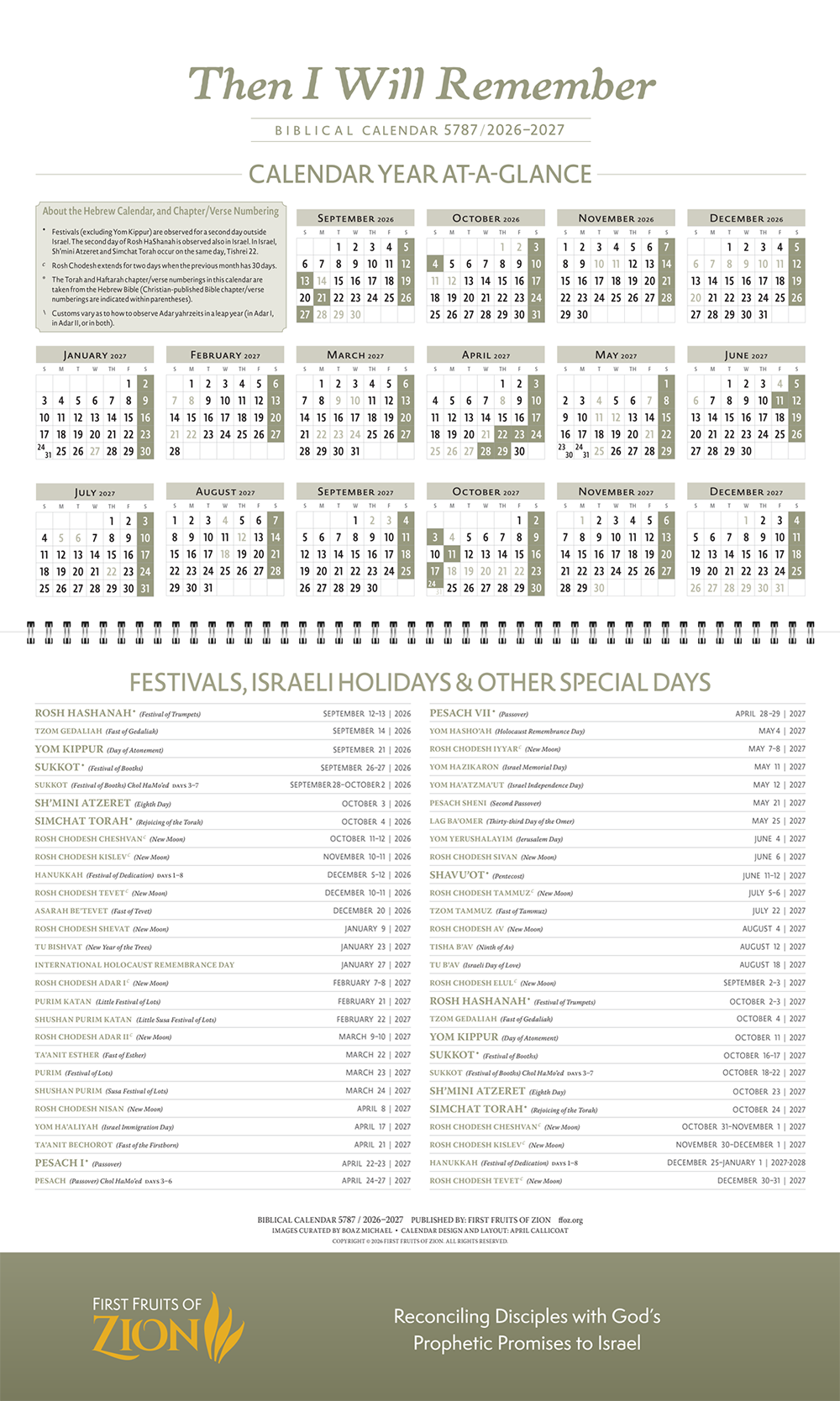 Biblical Calendar '26–'27